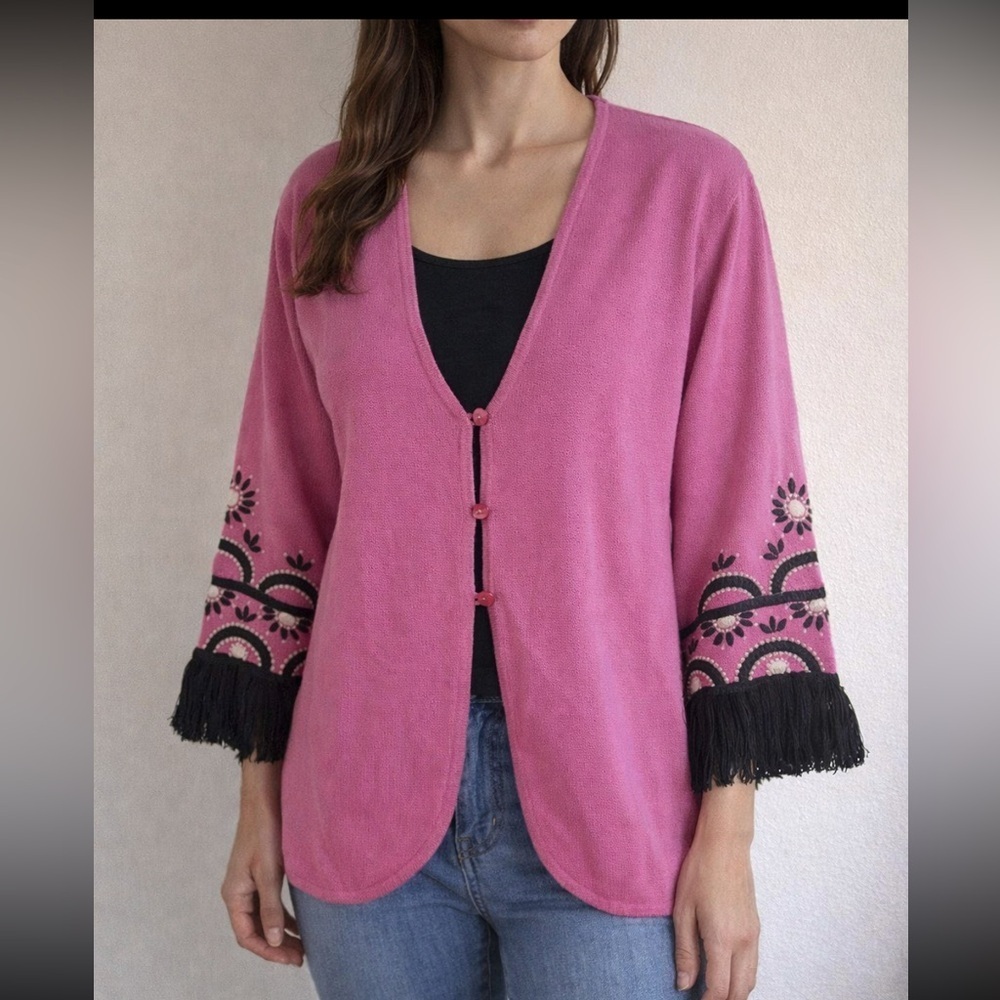 BOB MACKIE WEARABLE ART BEADED AND EMBROIDERED LARGE SWEATER